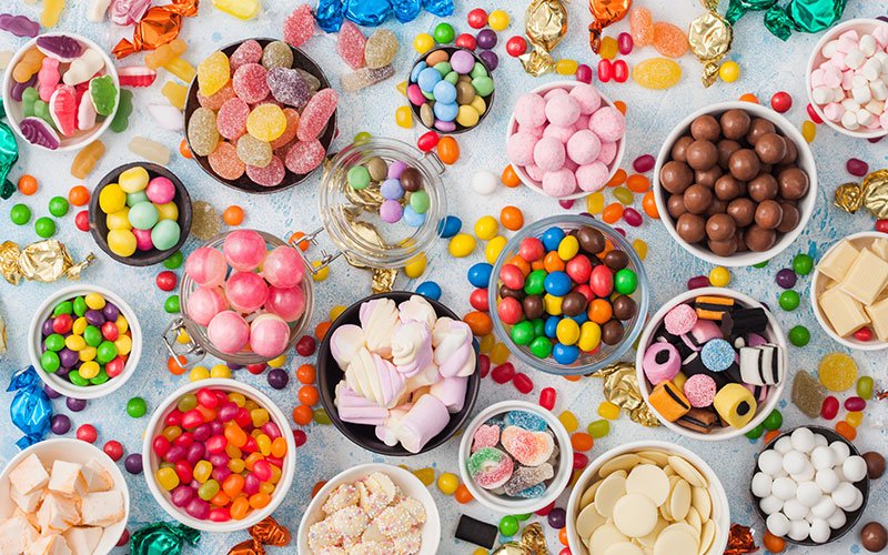 candy displayed on a table